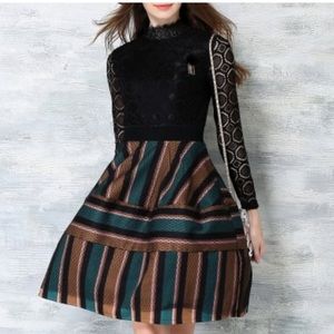 Lace Top Long Sleeves Evening Party Dress